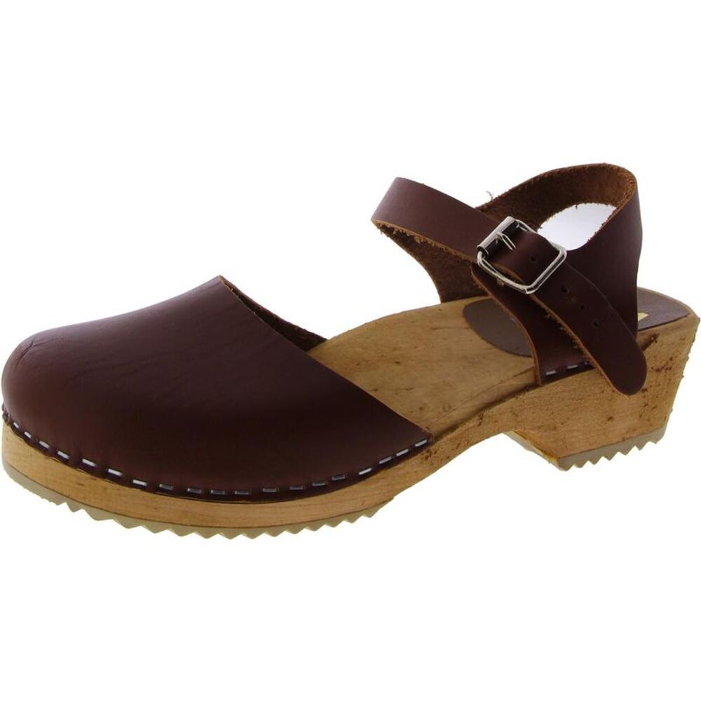 MIA Brown Leather Clog Mule with Ankle Strap